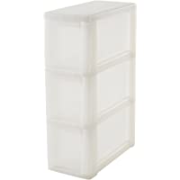 Iris Ohyama- torre de almacenamiento con 3 cajones sobre ruedas - New Slim Chest - NSC-203- plástico- blanco satinado…